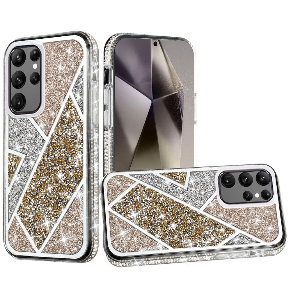 For Samsung S25 Ultra Case Rhombus Bling Glitter Diamond Cover + Tempered Glass