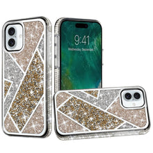 For iPhone 16 6.1inch Case Rhombus Bling Glitter Diamond Cover + Tempered Glass
