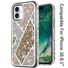 For iPhone 16 6.1inch Case Rhombus Bling Glitter Diamond Cover + Tempered Glass