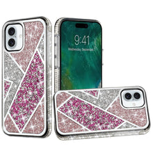 For iPhone 16 6.1inch Case Rhombus Bling Glitter Diamond Cover + Tempered Glass