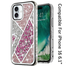 For iPhone 16 6.1inch Case Rhombus Bling Glitter Diamond Cover + Tempered Glass