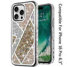 For iPhone 16 Pro 6.3in Case Rhombus Bling Glitter Diamond Cover +Tempered Glass