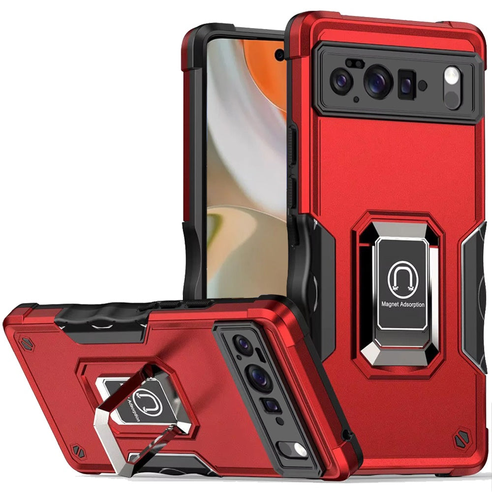 For Google Pixel 10 Pro XL Case Grip Design Magnetic Ring Stand + Tempered Glass