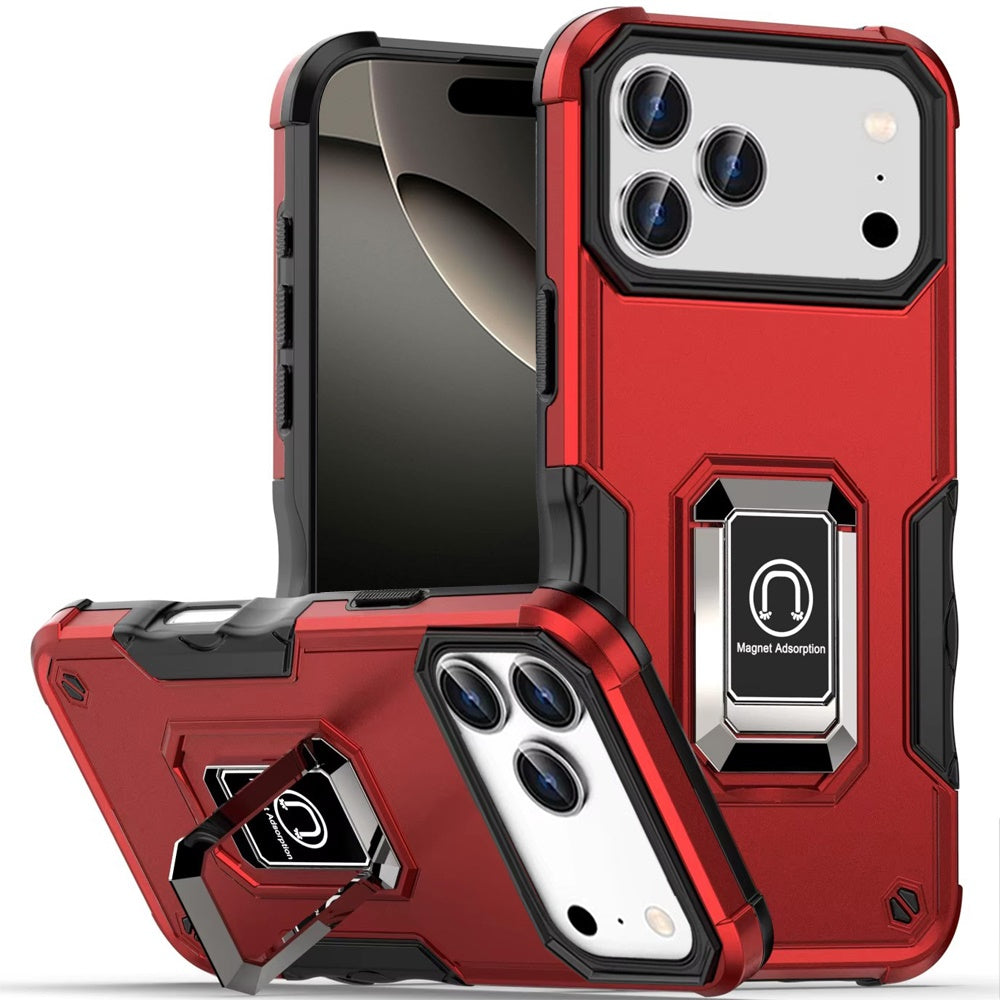 For iPhone 17 Pro Max Case Grip Design Magnetic Ring Stand Cover +Tempered Glass