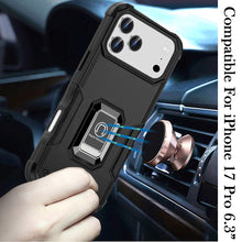 For iPhone 17 PRO Case Grip Design with Metal Ring Stand Cover + Tempered Glass