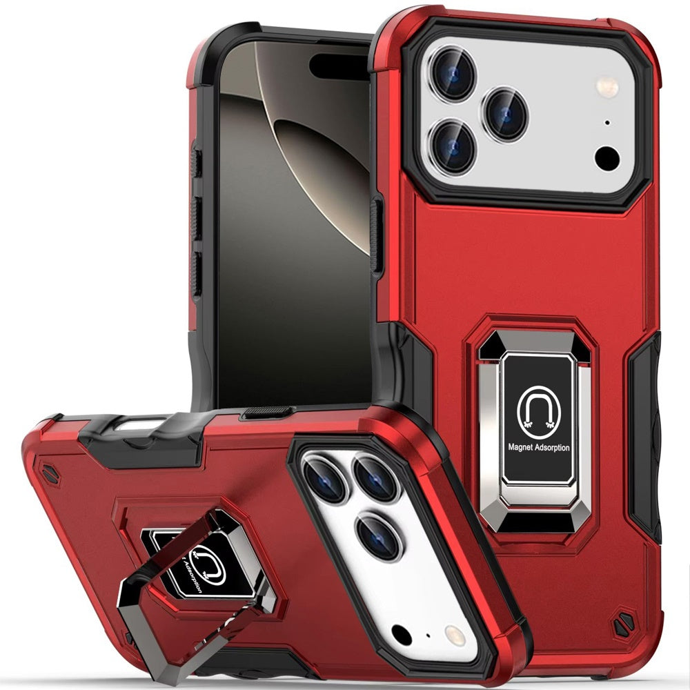 For iPhone 17 PRO Case Grip Design with Metal Ring Stand Cover + Tempered Glass