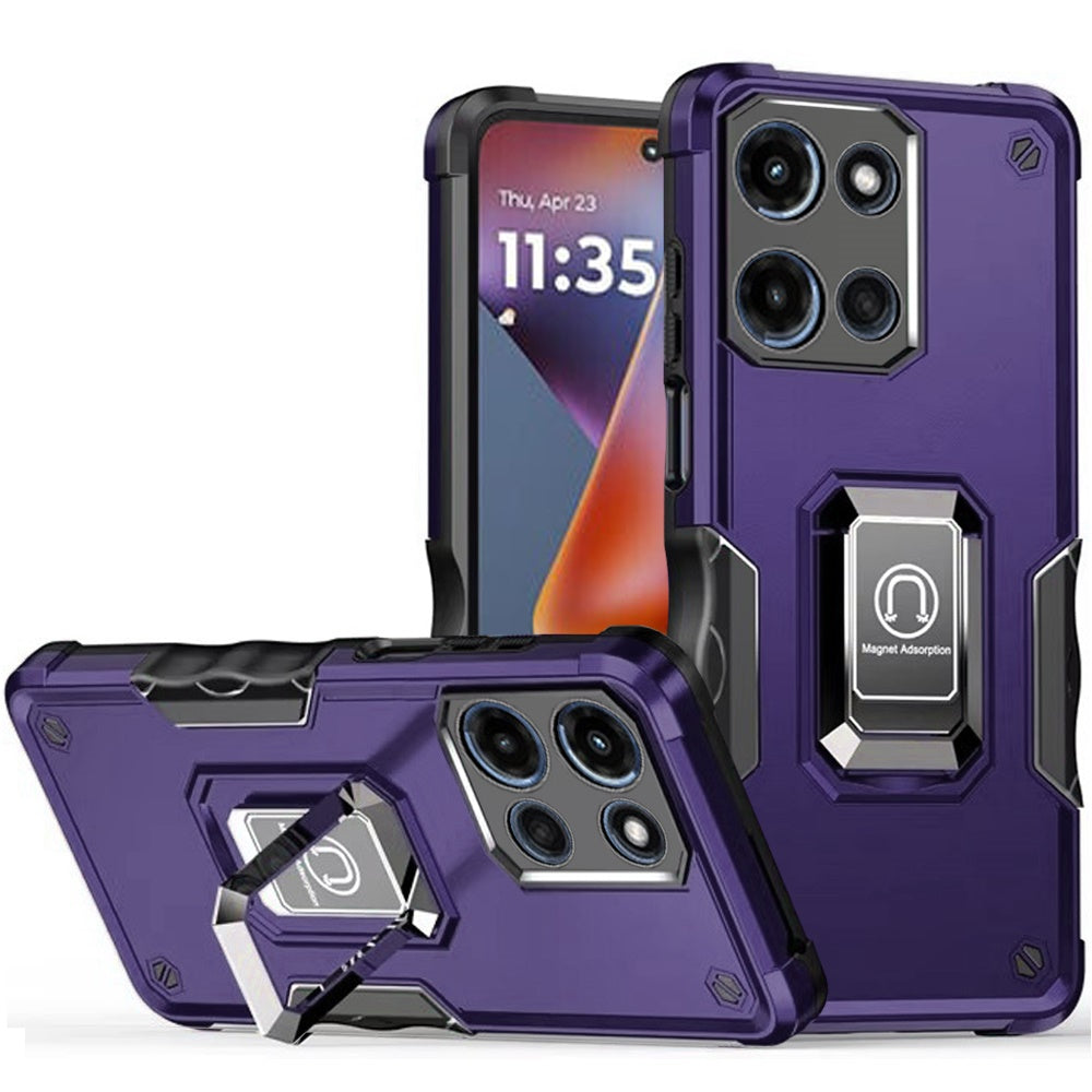 For Moto G 2025 Case Grip Design Magnetic Ring Stand Cover + Tempered Glass