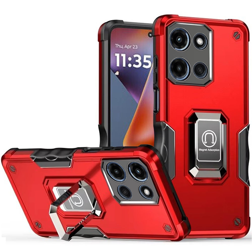 For Moto G 2025 Case Grip Design Magnetic Ring Stand Cover + Tempered Glass