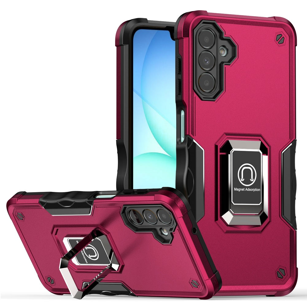 For Samsung A17 5G Case Grip Design Magnetic Ring Stand Cover + Tempered Glass