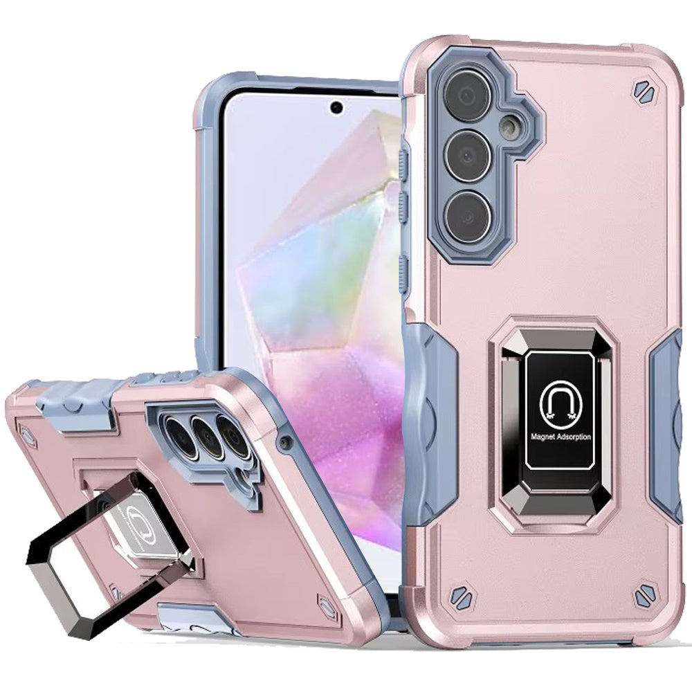For Samsung A36 Case Grip Design Magnetic Ring Stand Cover + Tempered Glass