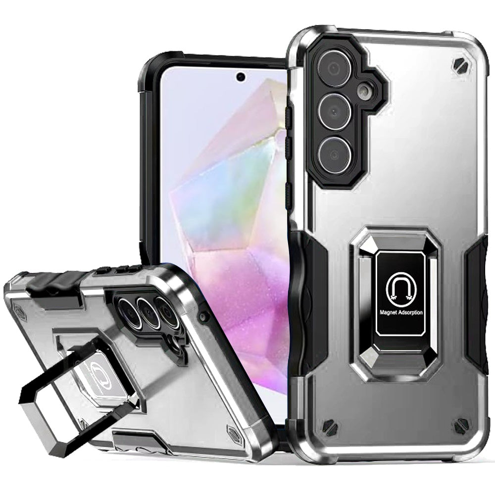 For Samsung A36 Case Grip Design Magnetic Ring Stand Cover + Tempered Glass