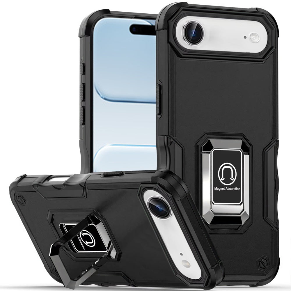 For iPhone Air Case Grip Design with Metal Ring Stand Cover + Tempered Glass