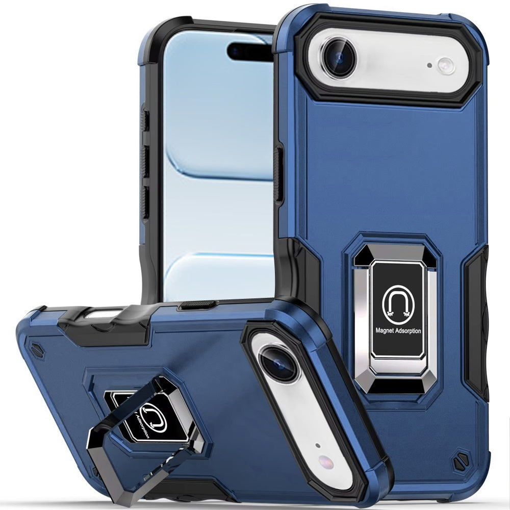 For iPhone Air Case Grip Design with Metal Ring Stand Cover + Tempered Glass