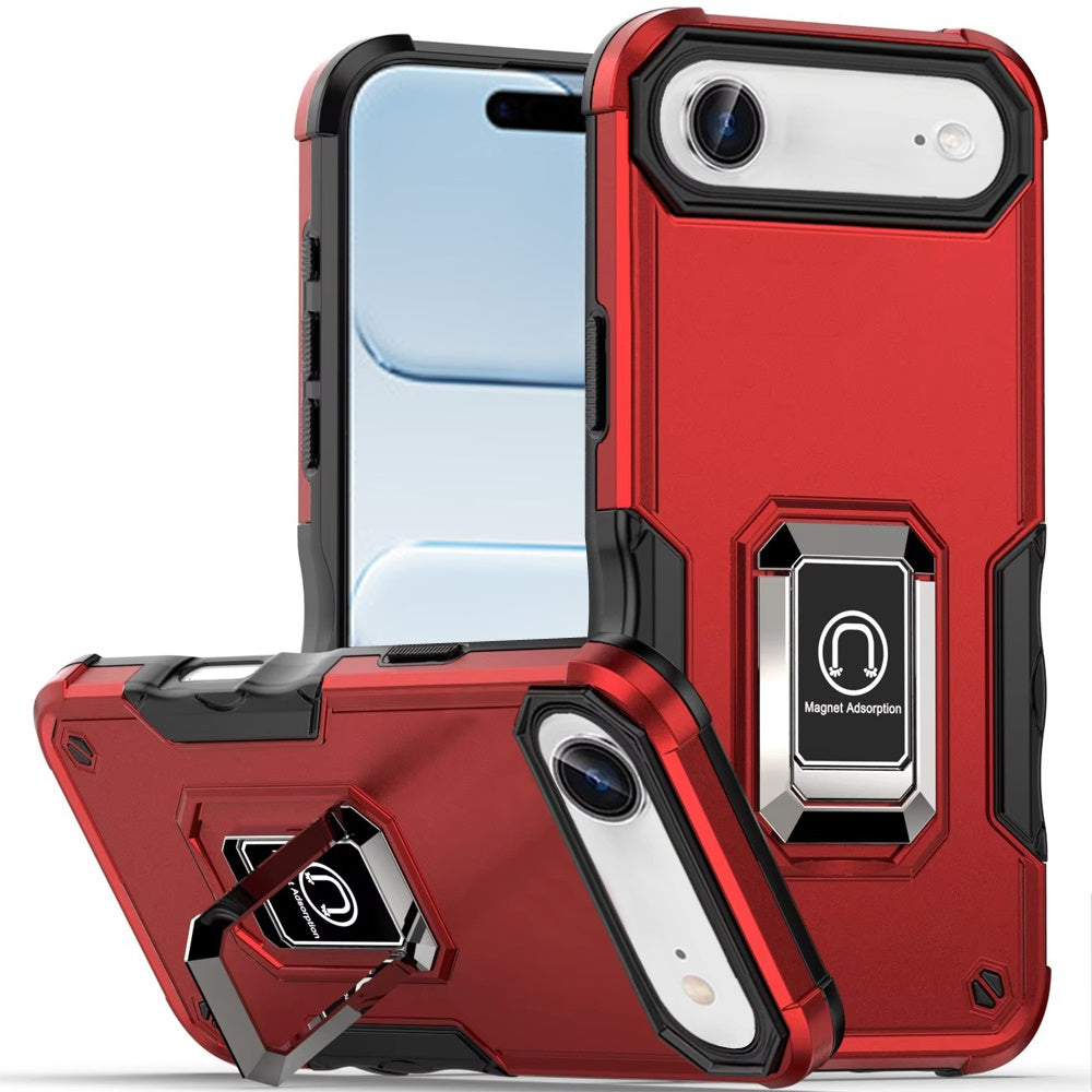 For iPhone Air Case Grip Design with Metal Ring Stand Cover + Tempered Glass