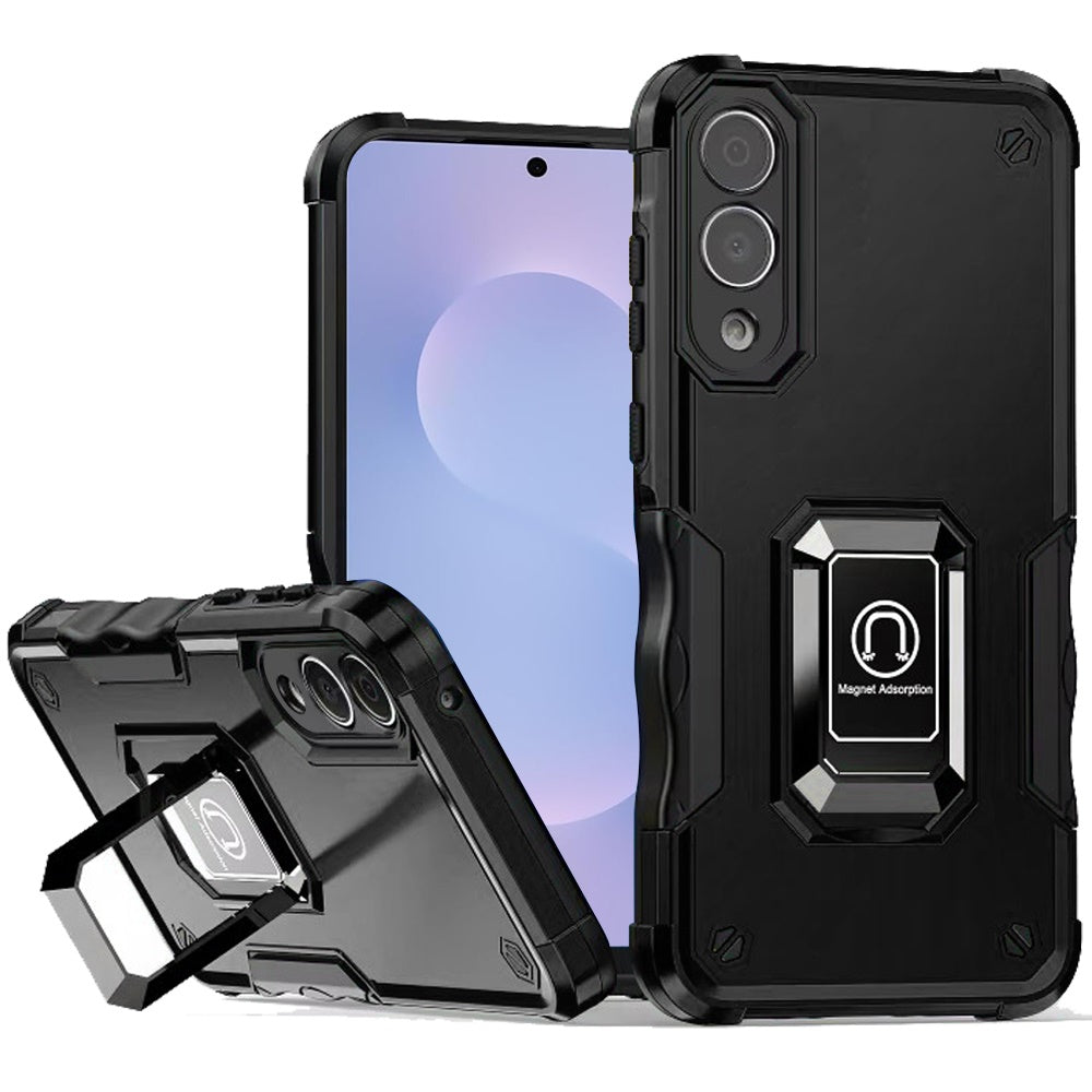 For Samsung S25 Edge Case Grip Design Magnetic Ring Stand Cover + Tempered Glass