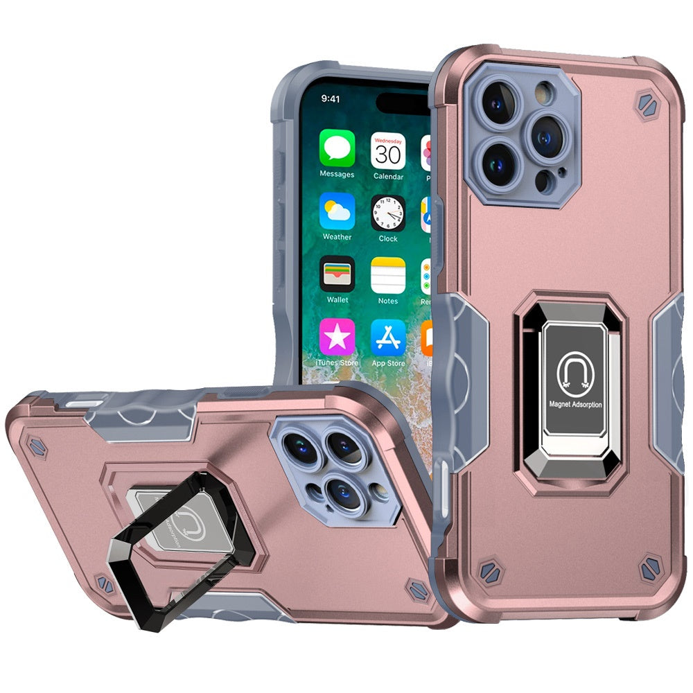 For iPhone 16 PRO MAX Case Grip Design Magnetic Ring Stand Cover +Tempered Glass