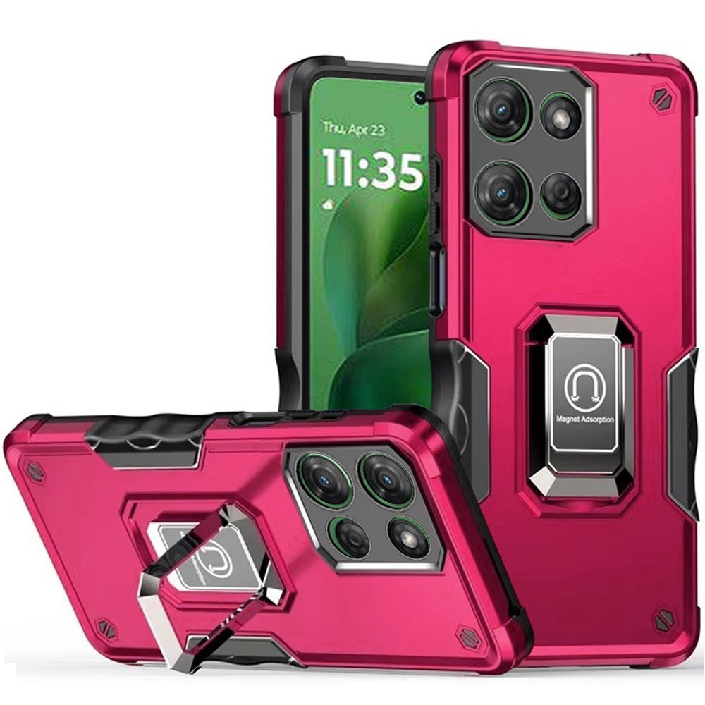 For Moto G Power 2025 Case Grip Design Magnetic Ringstand Cover + Tempered Glass