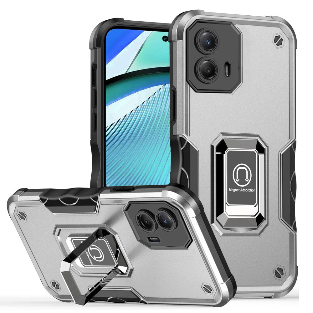 For Moto G Power 5G 2024 Case Grip Design Magnetic Ringstand + Tempered Glass