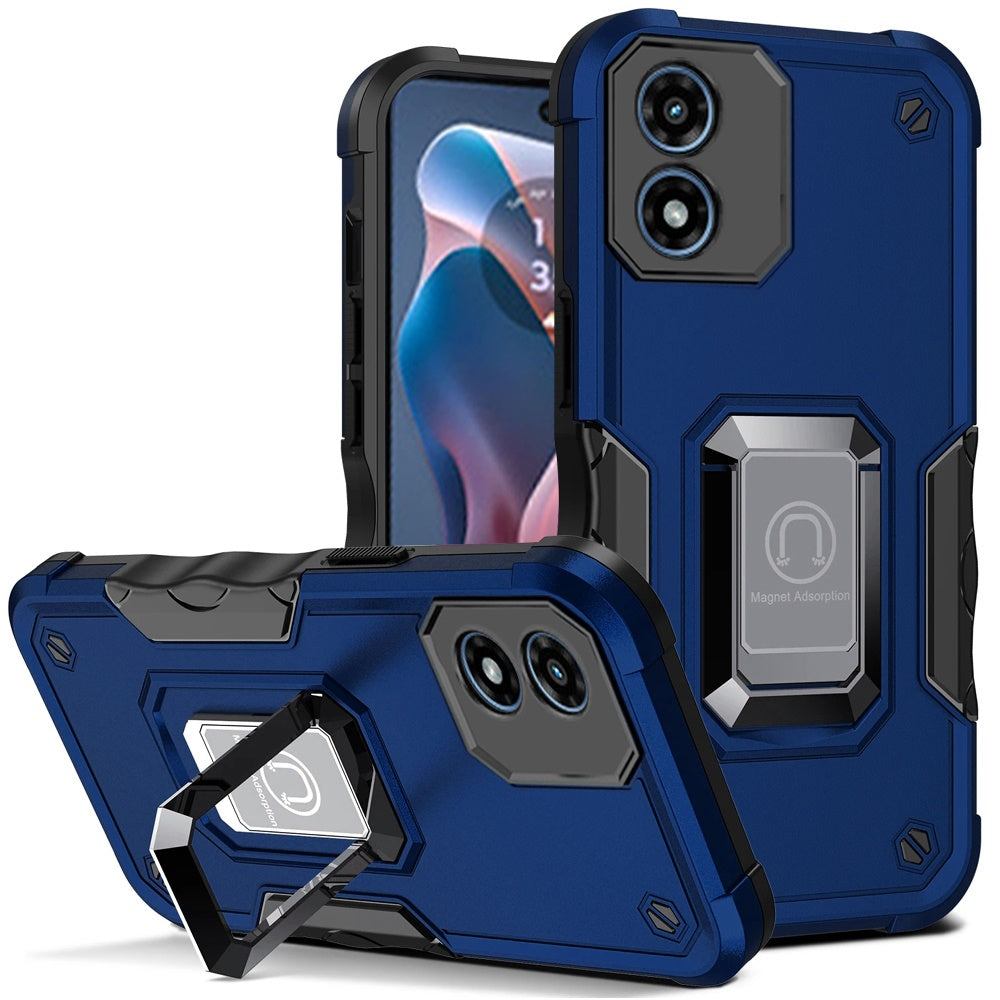 For Moto G Play 2024 Case Grip Design Magnetic Ringstand  Cover + Tempered Glass