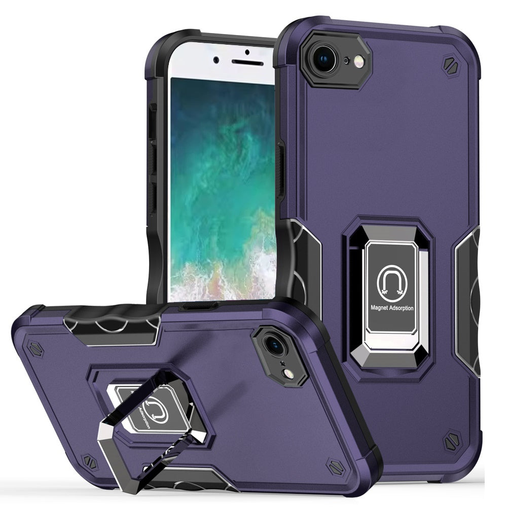 For iPhone 16e Case Grip Design Magnetic Ring Stand Phone Cover + Tempered Glass