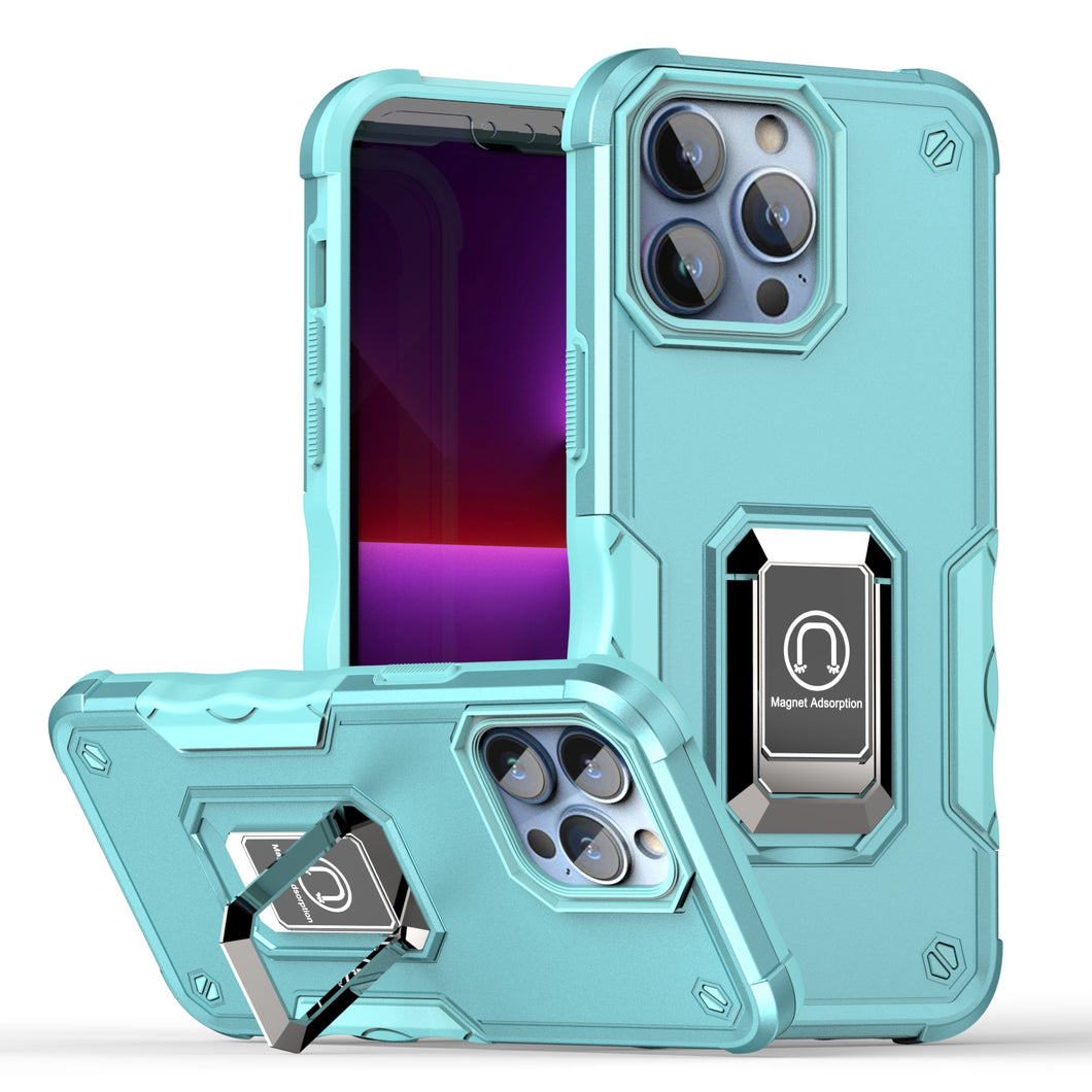 For iPhone 15 Case Grip Design Magnetic Ring Stand Cover + 2 Tempered Glass