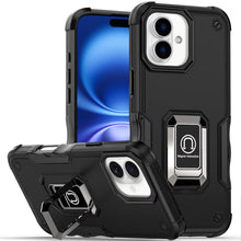 For iPhone 17 Case Grip Design with Metal Ring Stand Cover + Tempered Glass