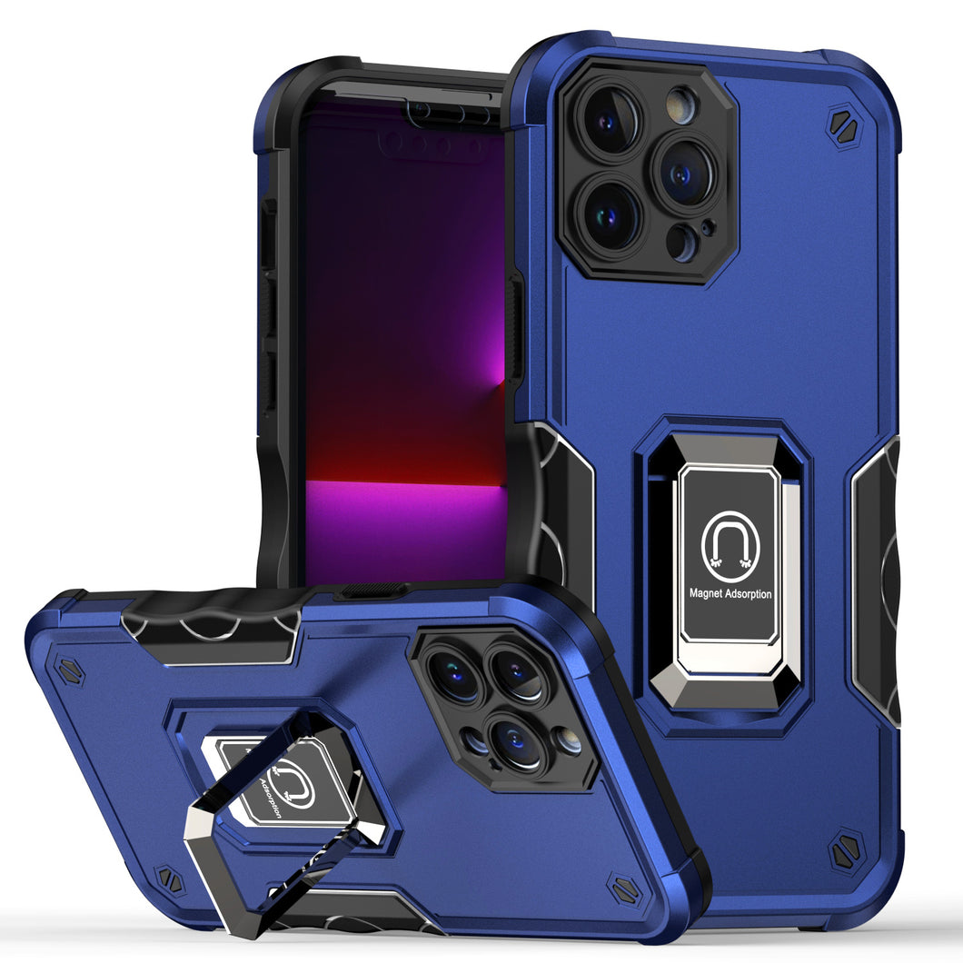 For iPhone 12/12 Pro Case Grip Design Magnetic Ring Stand Cover + Tempered Glass