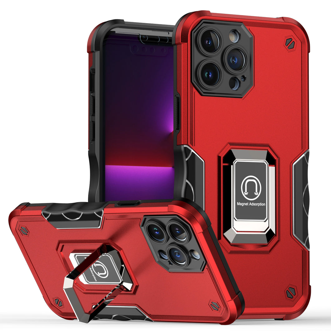 For iPhone 12 Pro Max Case Grip Design Magnetic Ring Stand Cover +Tempered Glass