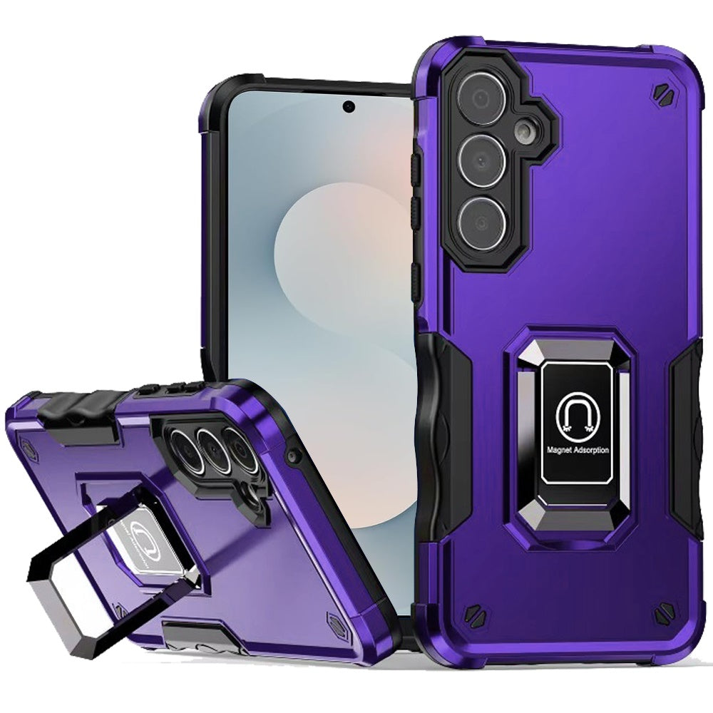 For Samsung S25 FE Case Grip Design Magnetic Ring Stand Cover + Tempered Glass