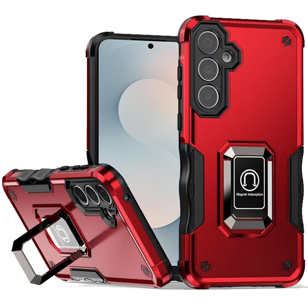 For Samsung S25 FE Case Grip Design Magnetic Ring Stand Cover + Tempered Glass