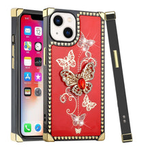 For iPhone 15 Pro Max Case Square Diamond Bling Heart Decor +2 Screen Protectors