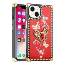 For iPhone 15 Pro Max Case Square Diamond Bling Heart Decor +2 Screen Protectors