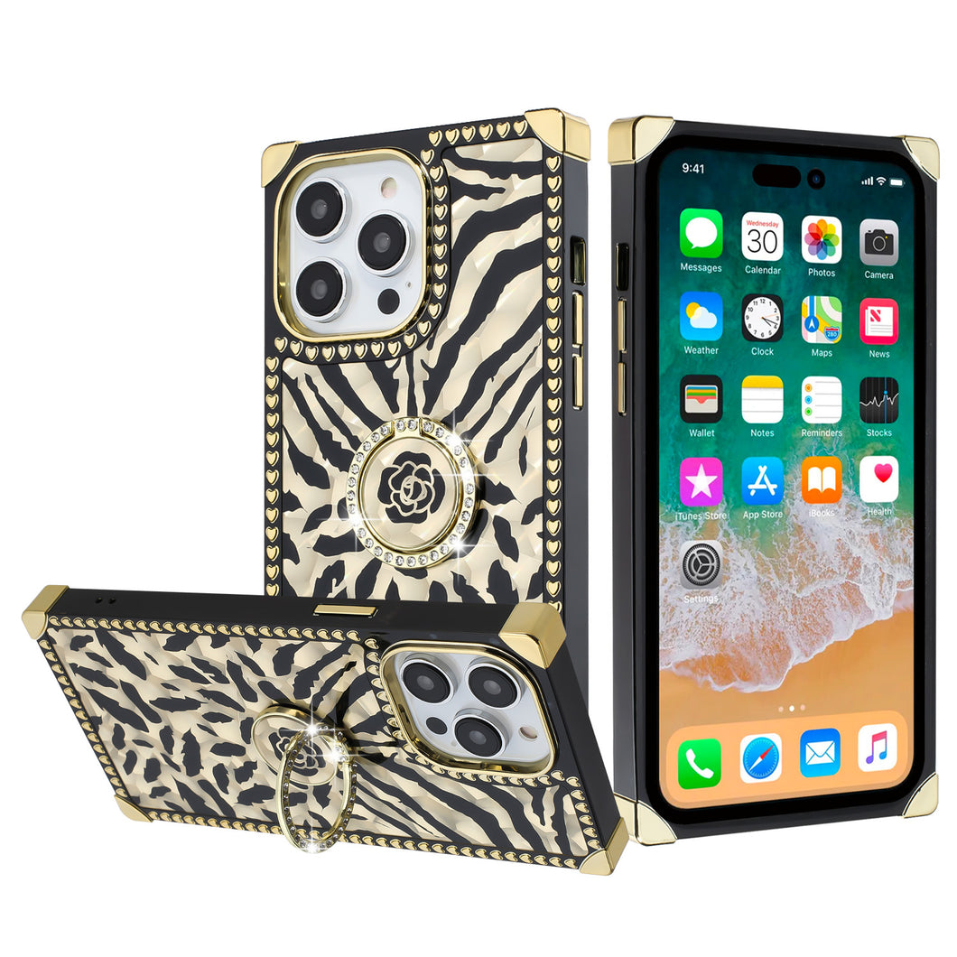 For iPhone 15 PRO Case Bling Fashion Phone Cover Ring Stand + 2 Tempered Glass