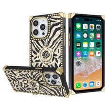 For iPhone 13 Pro Max Case Heart Studded Diamond Bling Ring Stand Square Cover