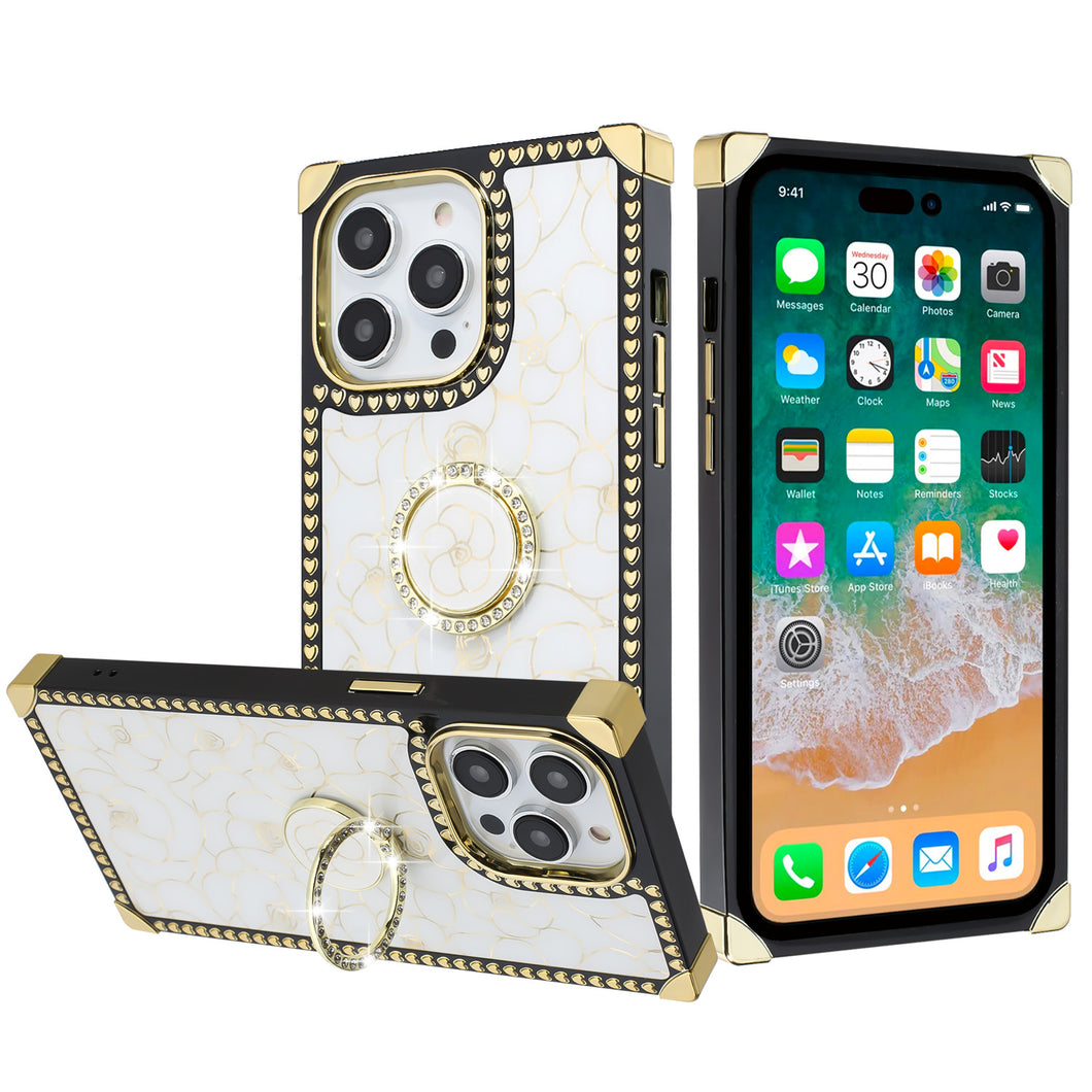 For iPhone 15 PRO Case Bling Fashion Phone Cover Ring Stand + 2 Tempered Glass