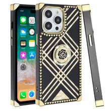 For iPhone 15 Pro Max Case Bling Square Cover Ring Stand + 2 Screen Protectors