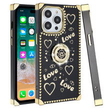 For iPhone 15 PRO Case Bling Fashion Phone Cover Ring Stand + 2 Tempered Glass