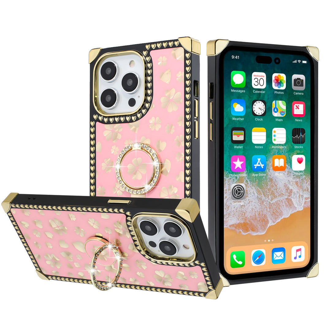 For iPhone 15 PRO Case Bling Fashion Phone Cover Ring Stand + 2 Tempered Glass