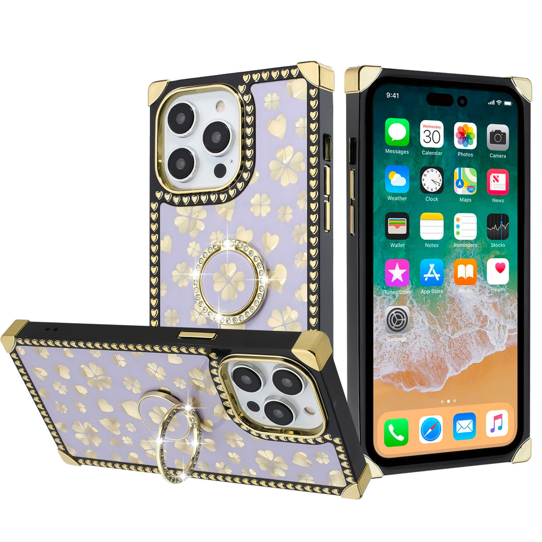 For iPhone 15 PRO Case Bling Fashion Phone Cover Ring Stand + 2 Tempered Glass