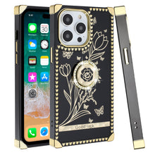 For iPhone 15 PLUS Case Bling Desing Phone Cover Ring Stand + 2 Tempered Glass