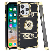 For iPhone 15 PLUS Case Bling Desing Phone Cover Ring Stand + 2 Tempered Glass