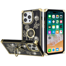 For iPhone 15 PRO Case Bling Rose Fashion Cover Ring Stand + 2 Tempered Glass