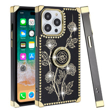 For iPhone 15 PRO Case Bling Rose Fashion Cover Ring Stand + 2 Tempered Glass