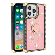 For iPhone 15 PRO Case Bling Rose Fashion Cover Ring Stand + 2 Tempered Glass