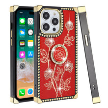 For iPhone 15 PRO Case Bling Rose Fashion Cover Ring Stand + 2 Tempered Glass