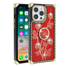 For iPhone 15 PRO Case Bling Rose Fashion Cover Ring Stand + 2 Tempered Glass