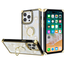 For iPhone 13 Pro Max Case Rose Design Square Cover with Bling Ring Stand