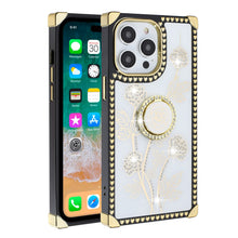 For iPhone 13 Pro Max Case Rose Design Square Cover with Bling Ring Stand