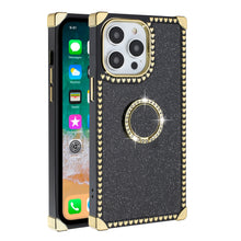 For iPhone 15 PRO Case Full Glitter Fashion Ring Stand Cover + 2 Tempered Glass