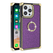 For iPhone 15 PRO Case Full Glitter Fashion Ring Stand Cover + 2 Tempered Glass